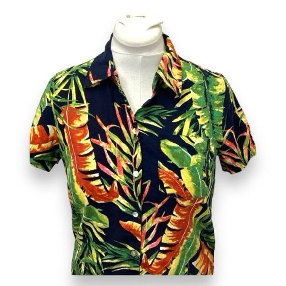 Panama Jack Women’s Button Front Linen Blend Hawaiian Shirt, Black, size S - Picture 2 of 7